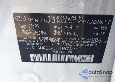 2020 Hyundai Elantra Sel z USA, uszkodzony, nr VIN 5NPD84LF0LH623322